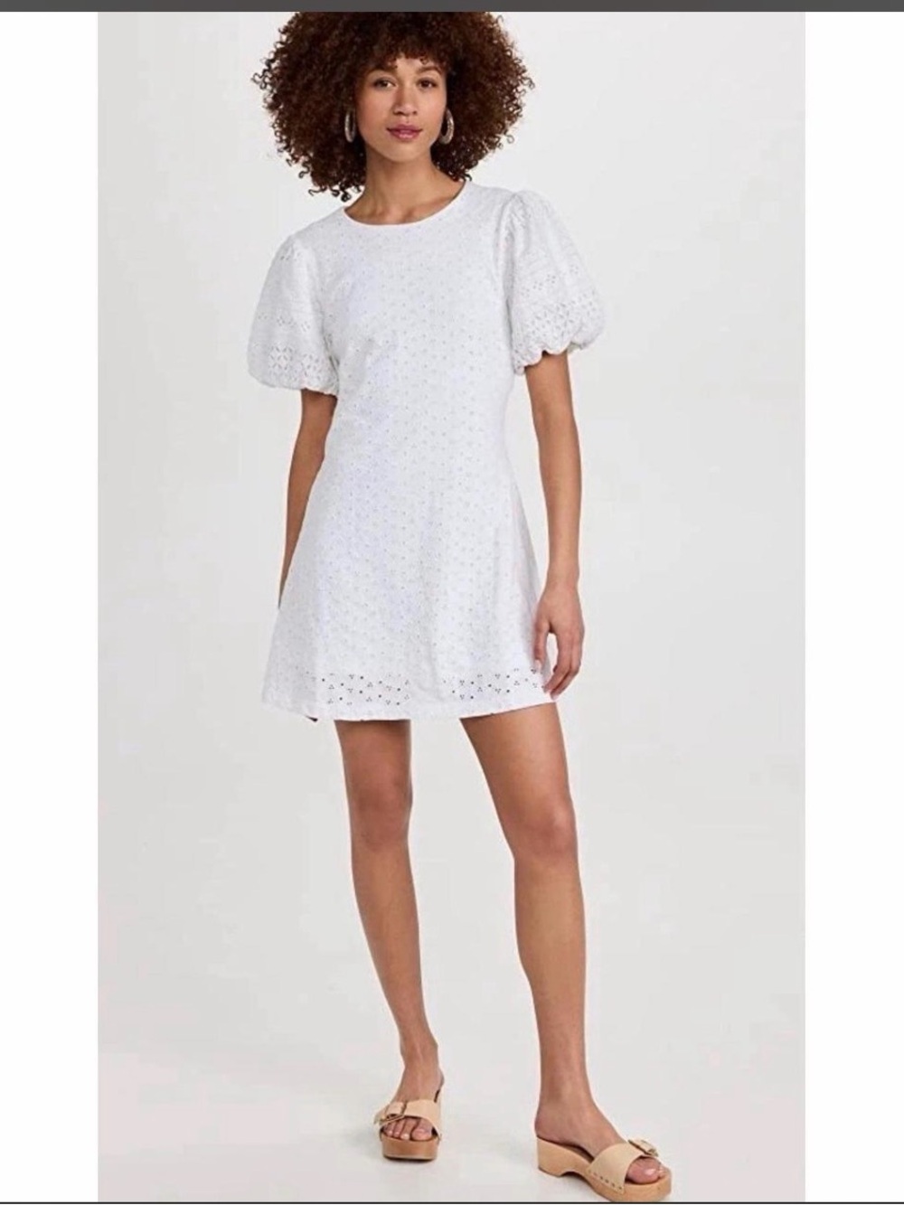 Free People Apricot Rose White Eyelet Puff-Sleeve Mini Dress